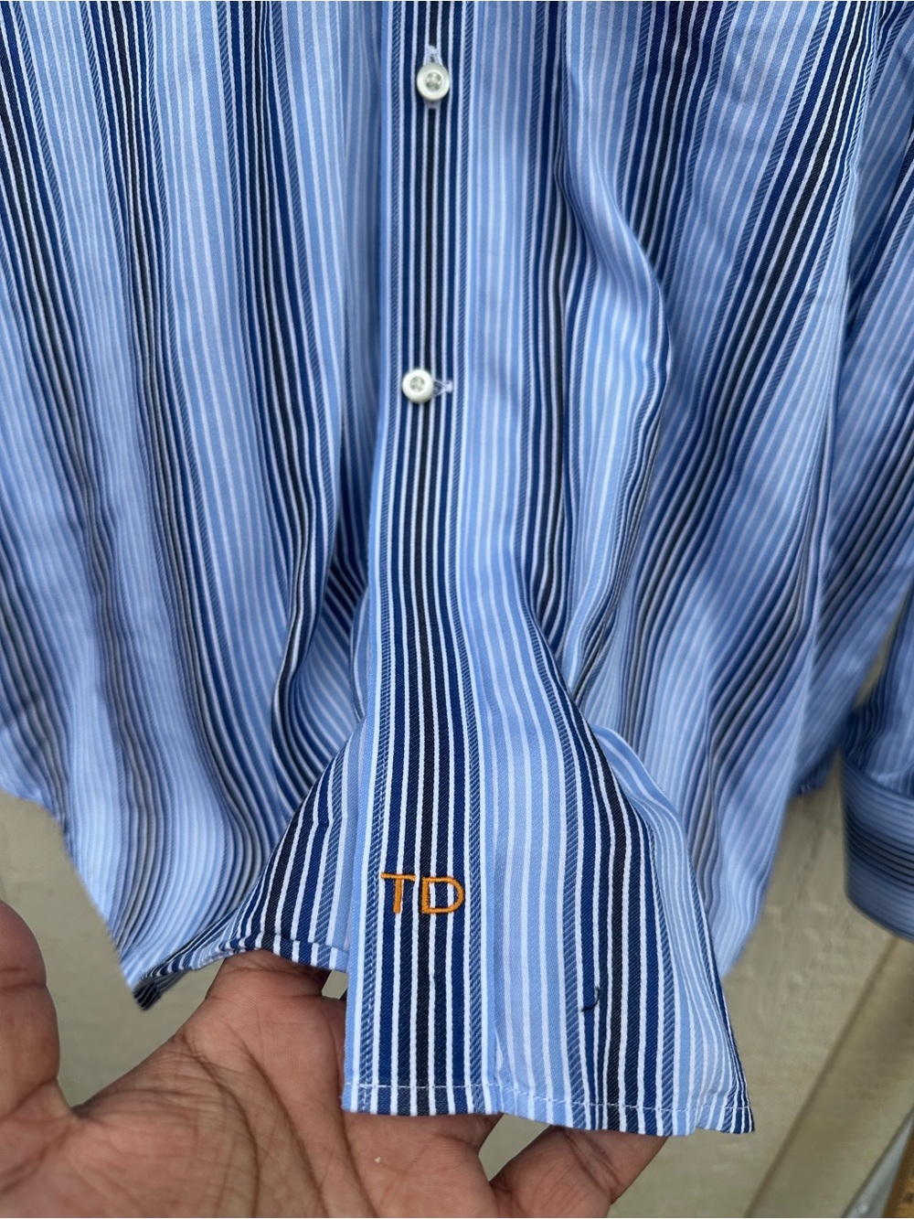 Thomas Dean Men’s XL Blue White Striped Dress Shirt 100% Pima Cotton - Picture 11 of 11
